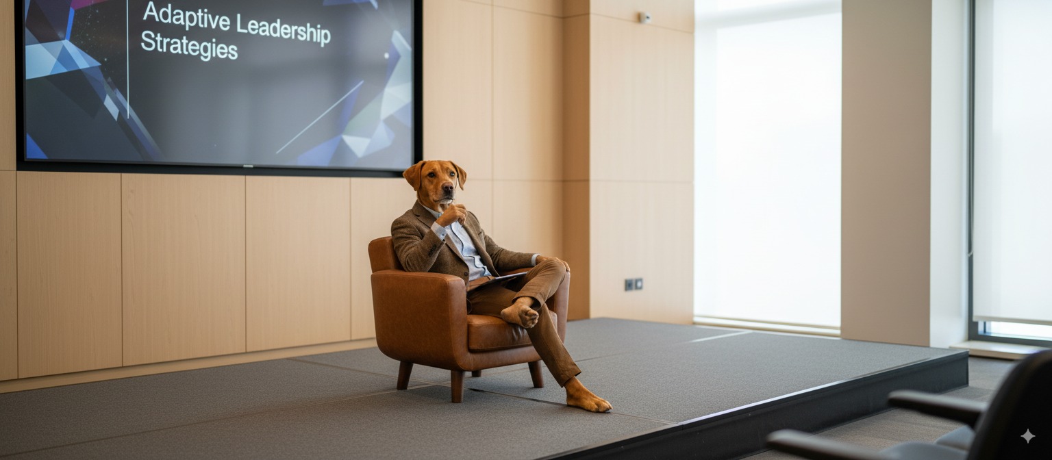Executive presenting adaptive leadership strategies
