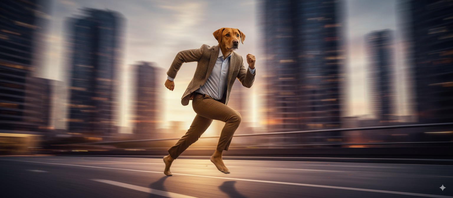 Executive running toward business growth